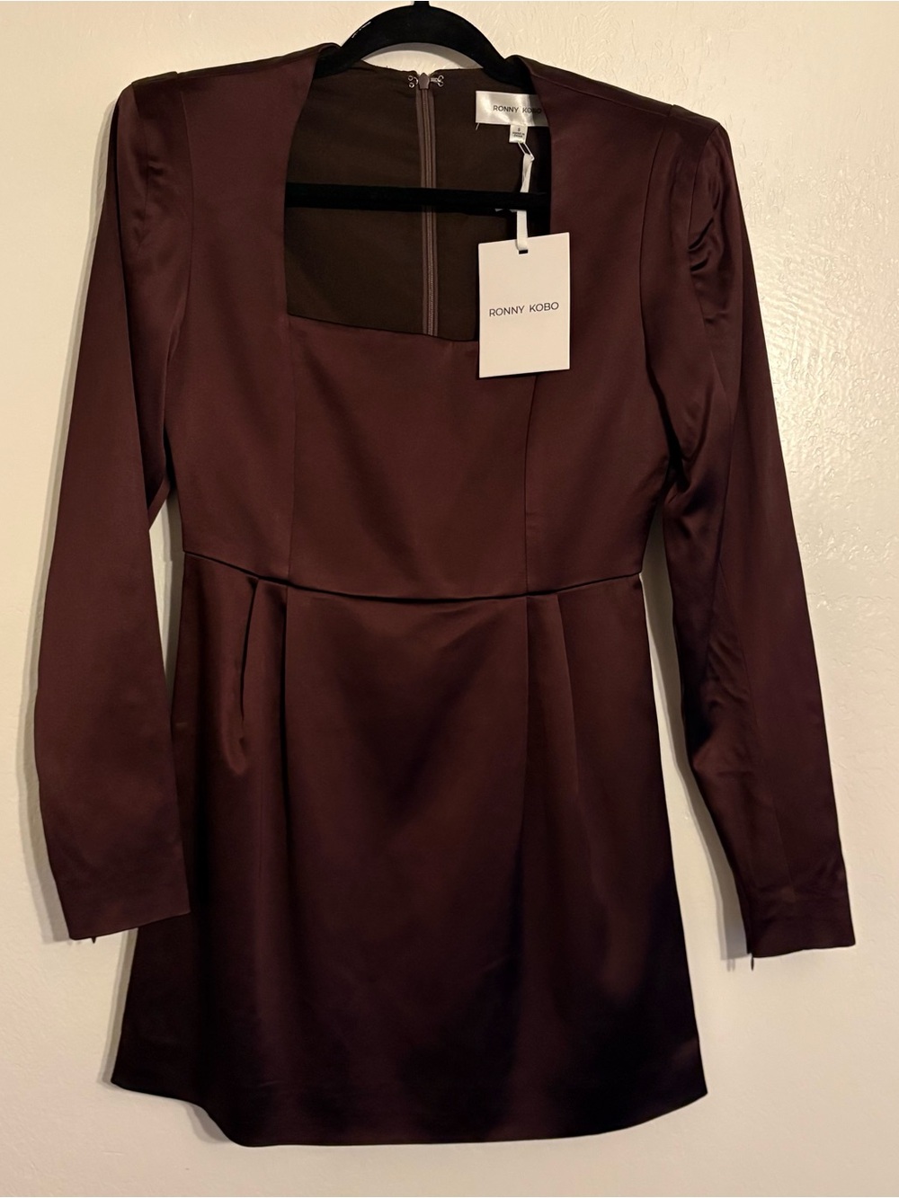 Ronny Kobo Collection Long Sleeve Square-Neck Brown Dress